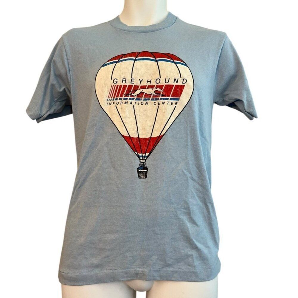 Mens M T Shirt Greyhound Information Center Hot Air Balloon Vintage Screen Stars